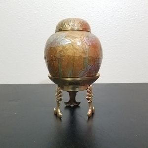 Antique Painted Brass Urn With Stand